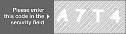 captcha code for visual authentication  letter A number 7 letter T number 4