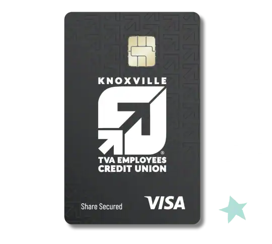 KTVAECU Share Secured Credit Card Surrounded by star icons