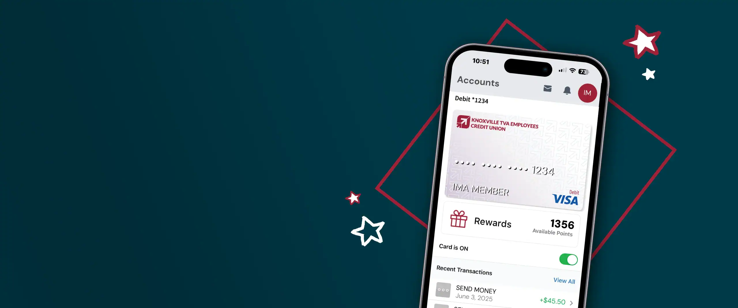 Phone displayed KTVAECU debit card in the KTVAECU mobile app