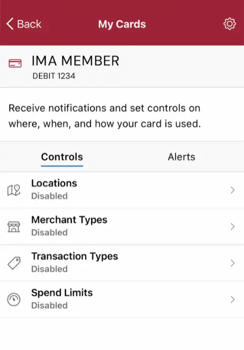 Card Controls screen with circle being made around "Spend Limits"