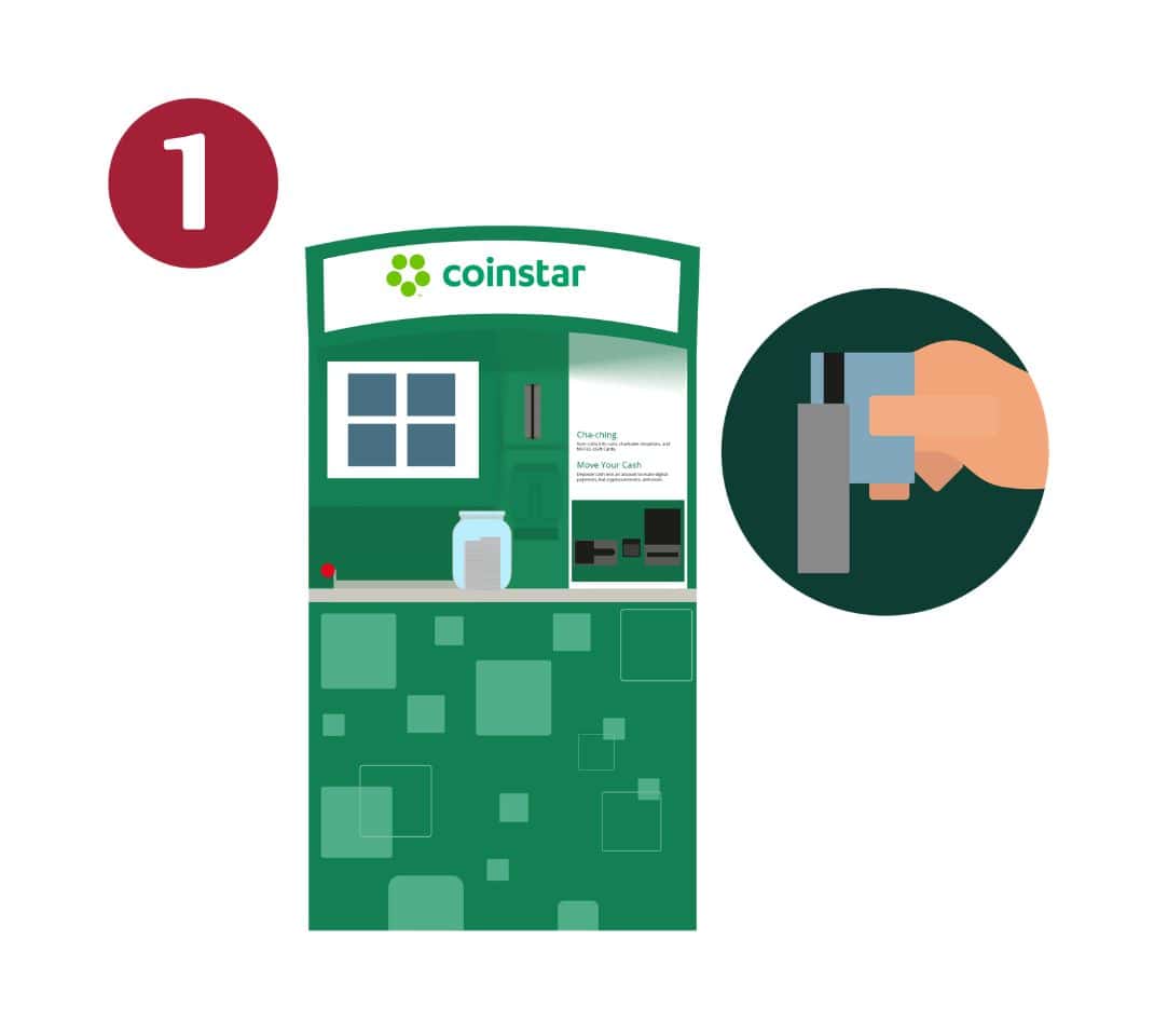 Coinstar Kiosk displaying debit card being swiped
