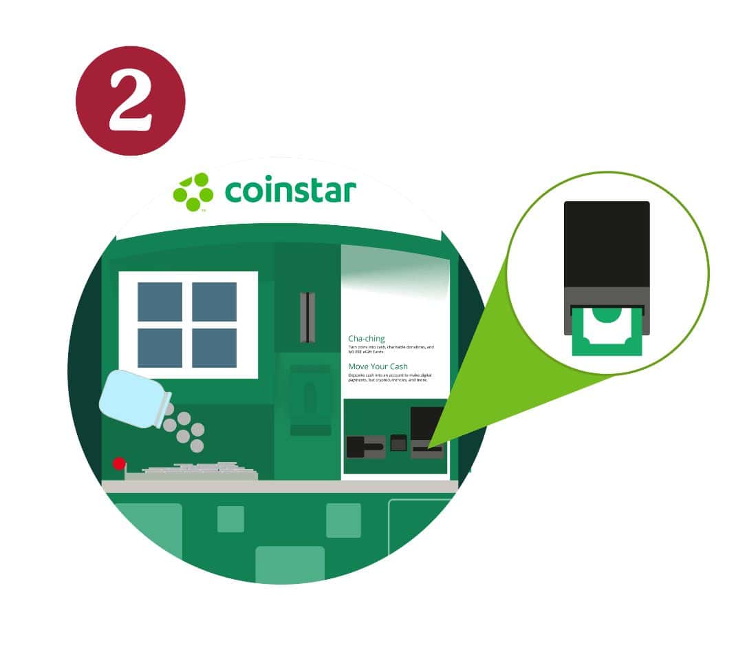Coinstar machine icon depicting coins being entered into the machine and money being dispersed