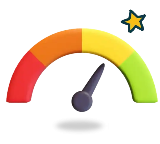 Credit Score gauge with needle sitting in the middle.