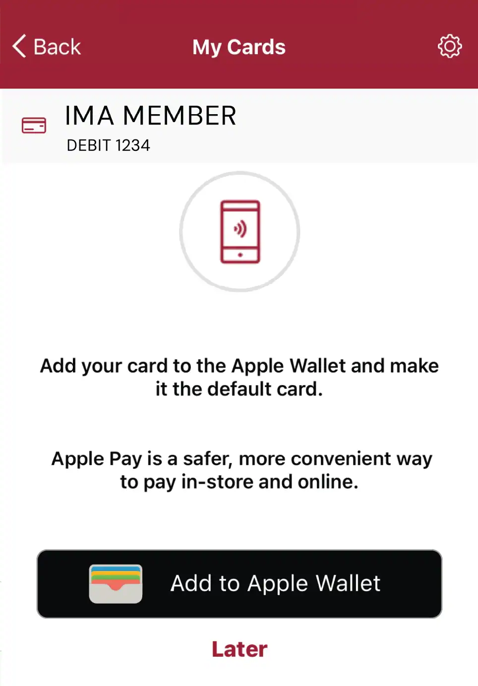 Card Controls add to digital wallet screen