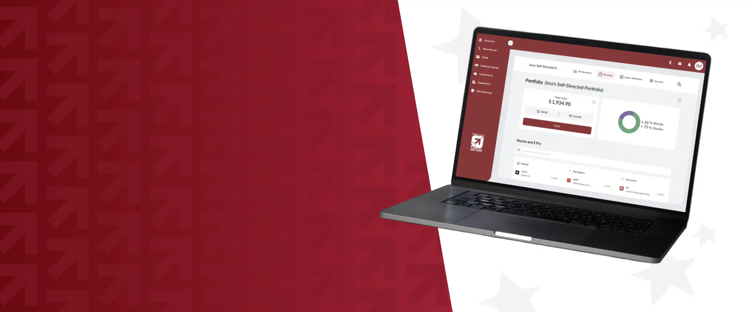 Laptop with screen showing EKO investments