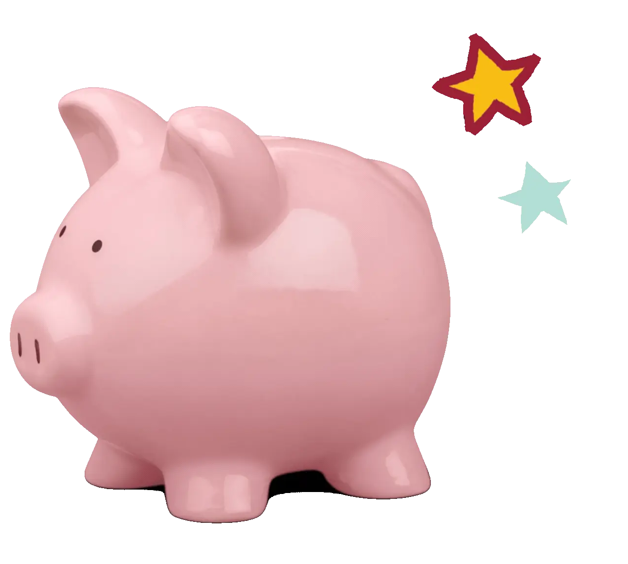 piggy bank with star icons spinning in the upper right hand corner