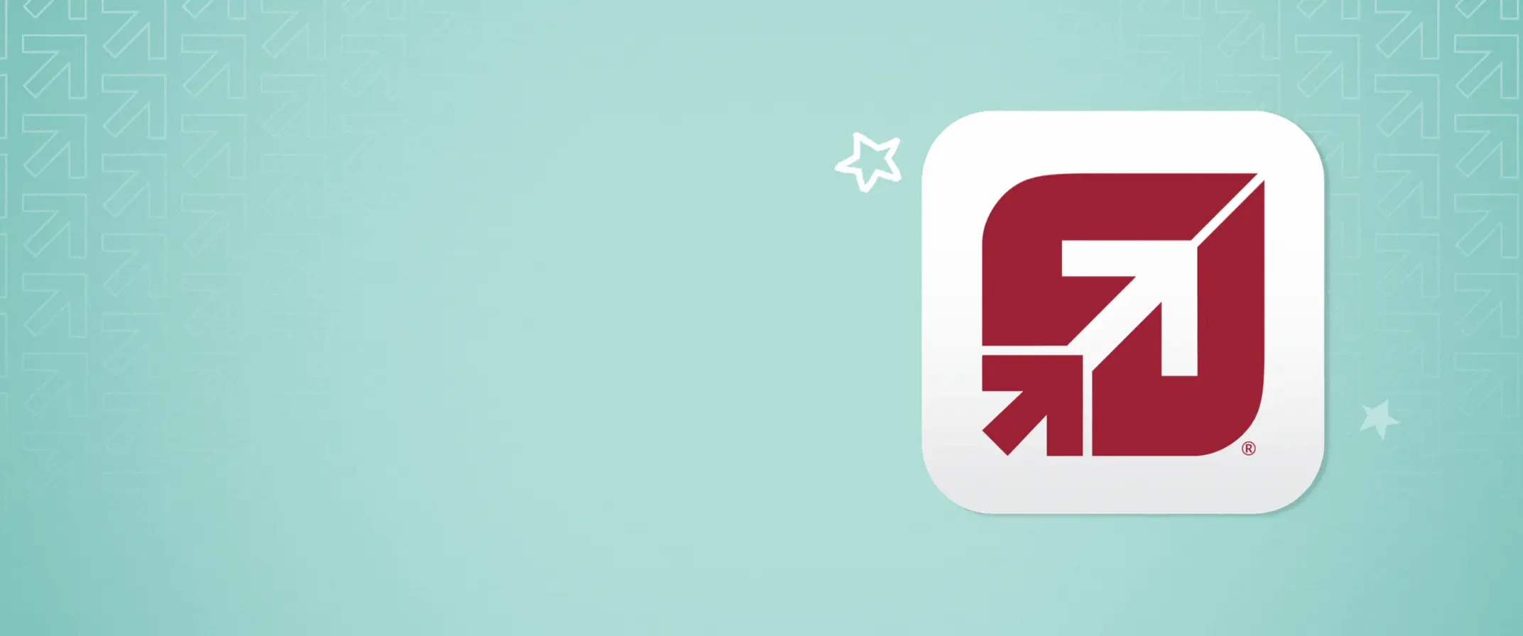 mobile app tile with white star icons surrounding it