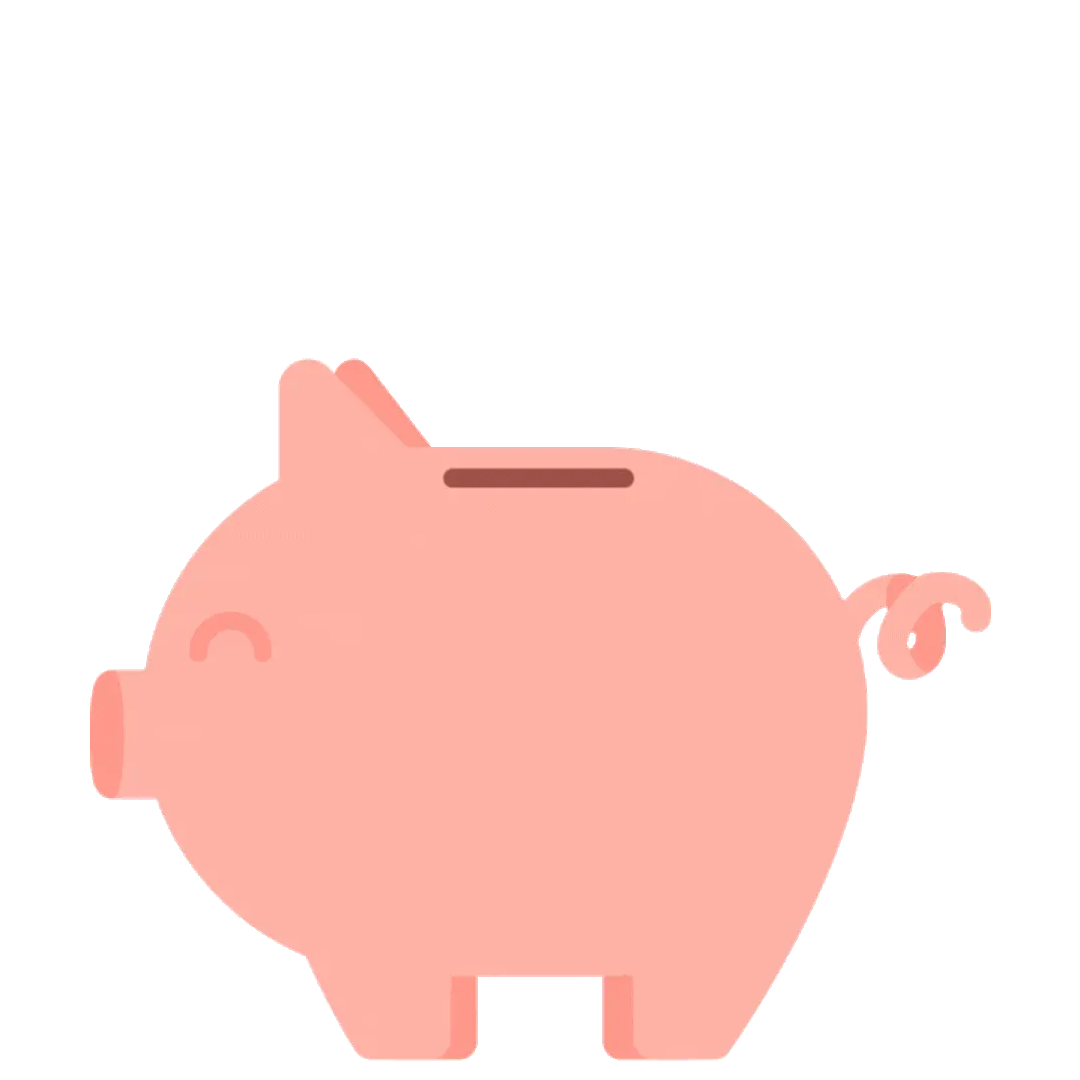Gold coin dropping into a pink piggy bank.