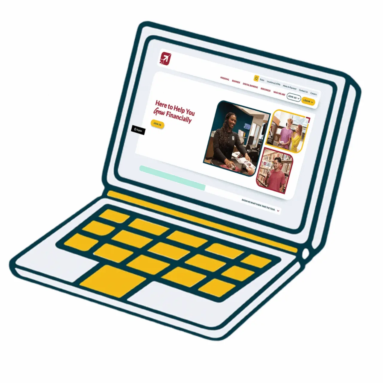 Laptop Icon displaying KTVAECU homepage with a sparkle gif playing across the top.