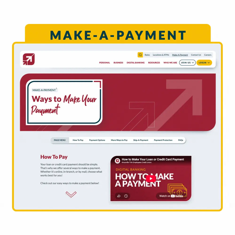 Make a Payment with pop up around the link in the utility navigation