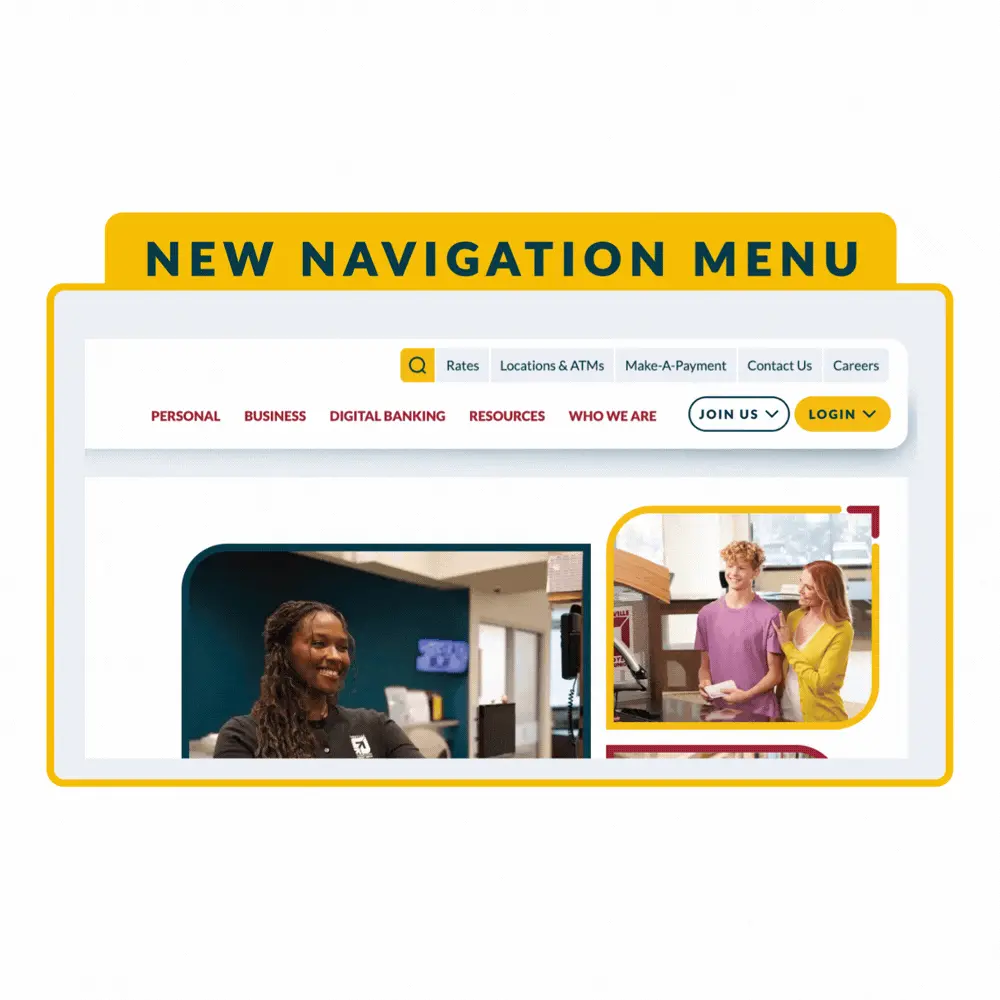 GIF with a pop up around the new main navigation menu