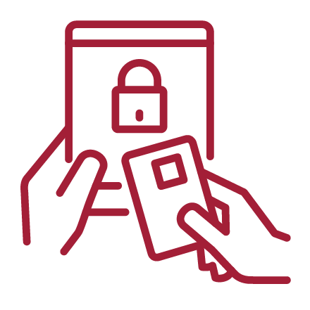 debit card tapping tablet with a lock icon