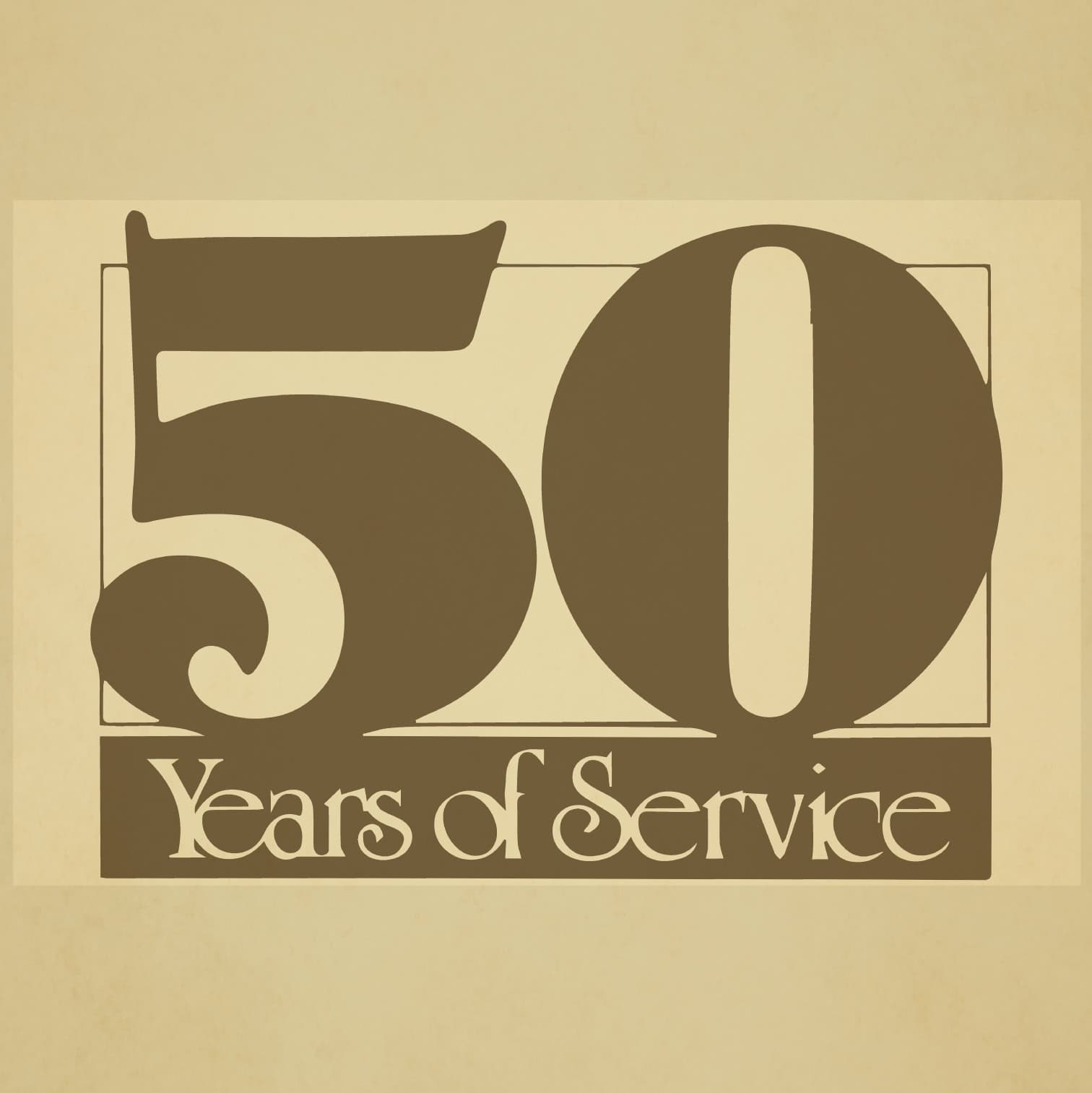 A graphic showing 50 years of service.